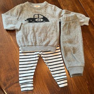 Baby boy knit car sweater & stripe pants outfit bundle 3-6m Joe Fresh